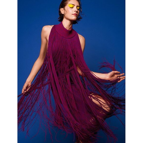 Burberry Tiered Fringe Midi-Dress Size Small $8500 - Picture 3 of 14